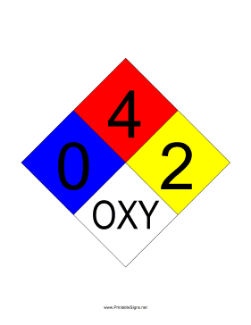 NFPA 704 0-4-2-OXY Sign