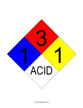 NFPA 704 1-3-1-ACID Sign