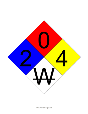 NFPA 704 2-0-4-W Sign