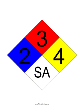 NFPA 704 2-3-4-SA Sign