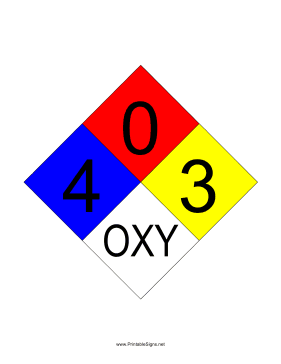 NFPA 704 4-0-3-OXY Sign