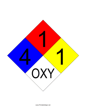 NFPA 704 4-1-1-OXY Sign