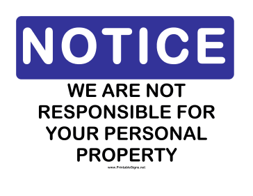 Printable Notice Personal Property Sign